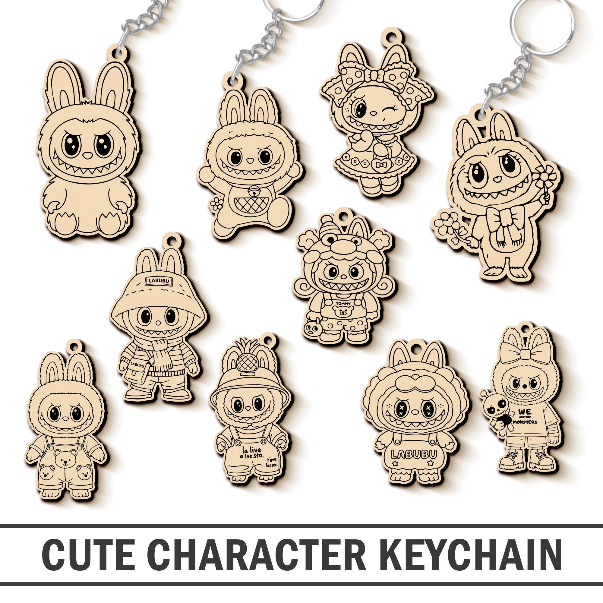 Cute Toy Keychain SVG Laser Cut File, Kawaii Keyring Laser cut, Cute Tag for Gift Car Charm, Gift for Her, Digital Download, Glowforge