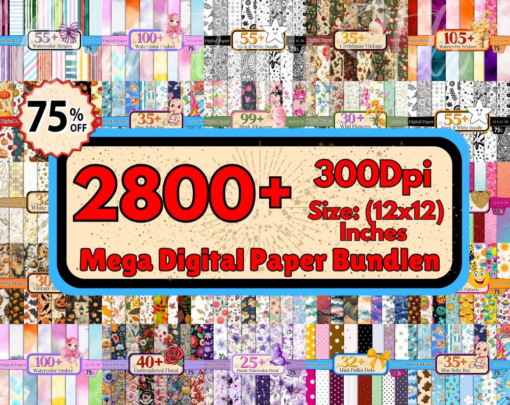 2800+ Mega Digital Paper Bundle, Scrapbook Paper, Floral Digital Paper, Digital Patterns, Seamless Background, Multiple Clipart, Digital PNG