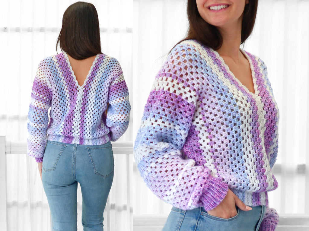 Crochet pattern- MILLIE Crochet sweater pattern PDF- Women crochet top pattern- 2 panels Crochet pullover sweater-Easy Granny sweater-XS-3XL