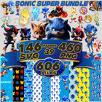 super sonic Hedgehog bundle 460 Png & 146 Svg, Sonic and shadow font and All Characters, Fonts, papers, stickers, birthday Digital Download.
