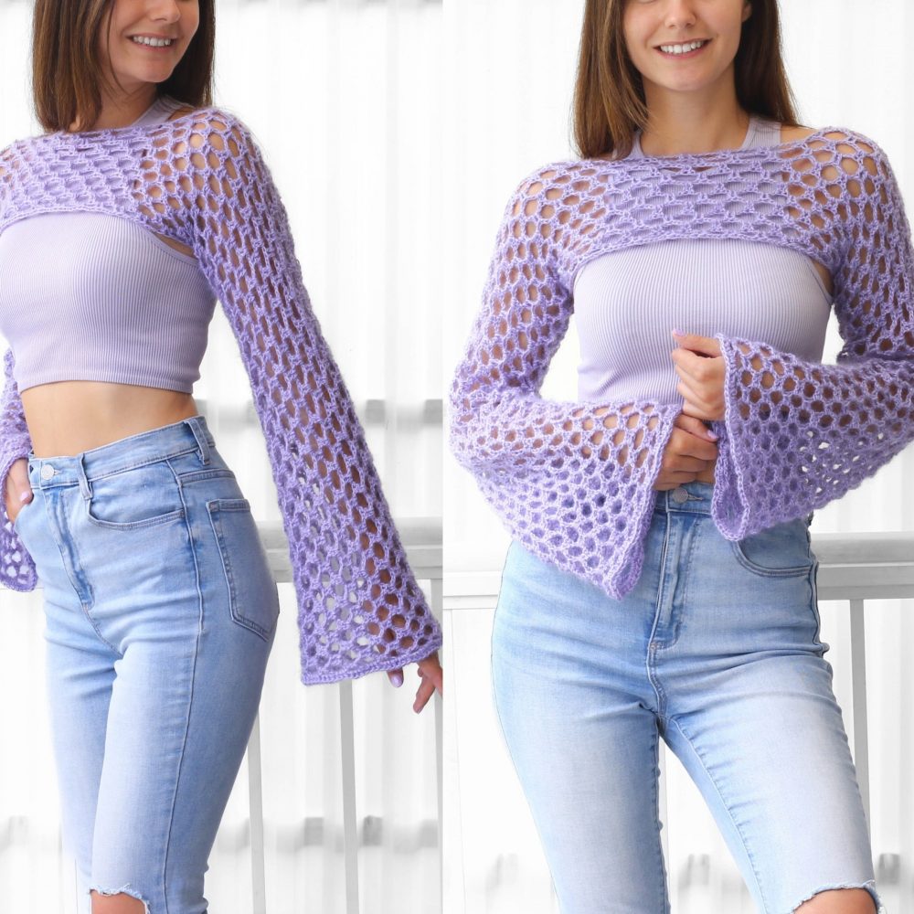 Crochet pattern- LILY Crochet Shrug sleeves pattern- Women crochet top pattern- Cropped top -Lace top sleeves pattern – Festival top- XS-2XL