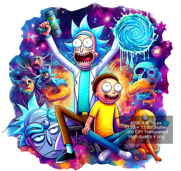 8 PNG Rick and Morty Splash and Watercolor Digital design PNG file for sublimation – High Resolution -Instant Digital PNG Download