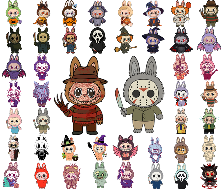 45 Design Labubu Halloween Clipart Png, Cute Illustrations, Kawaii Labubu Art, Halloween PNG, Instant Download Labubu Character Bundle Svg