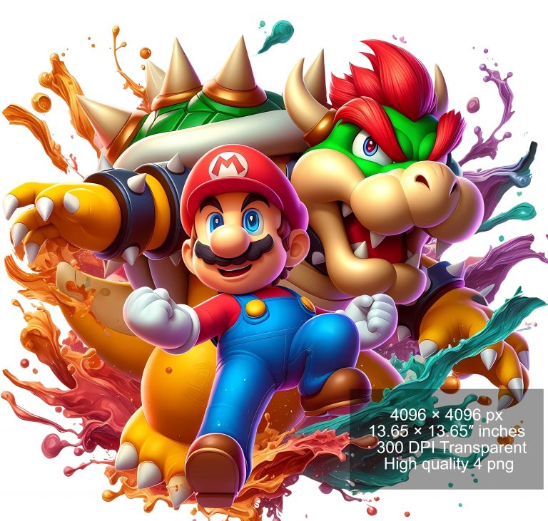 12 PNG Super Mario Splash and Watercolor Digital design PNG file for sublimation – High Resolution -Instant Digital PNG Download
