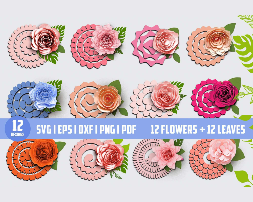 Rolled flower SVG, 3d flower SVG, Rolled Flower SVG, Paper Flower Svg, Digital Download, Digital Paper Svg, Pdf, Jpg 300 dpi Gifts