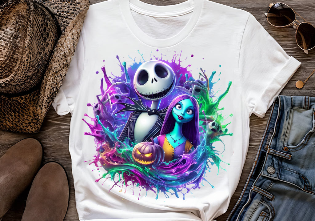 8 PNG Jack and Sally Splash and Watercolor Digital design PNG file for sublimation – High Resolution -Instant Digital PNG Download