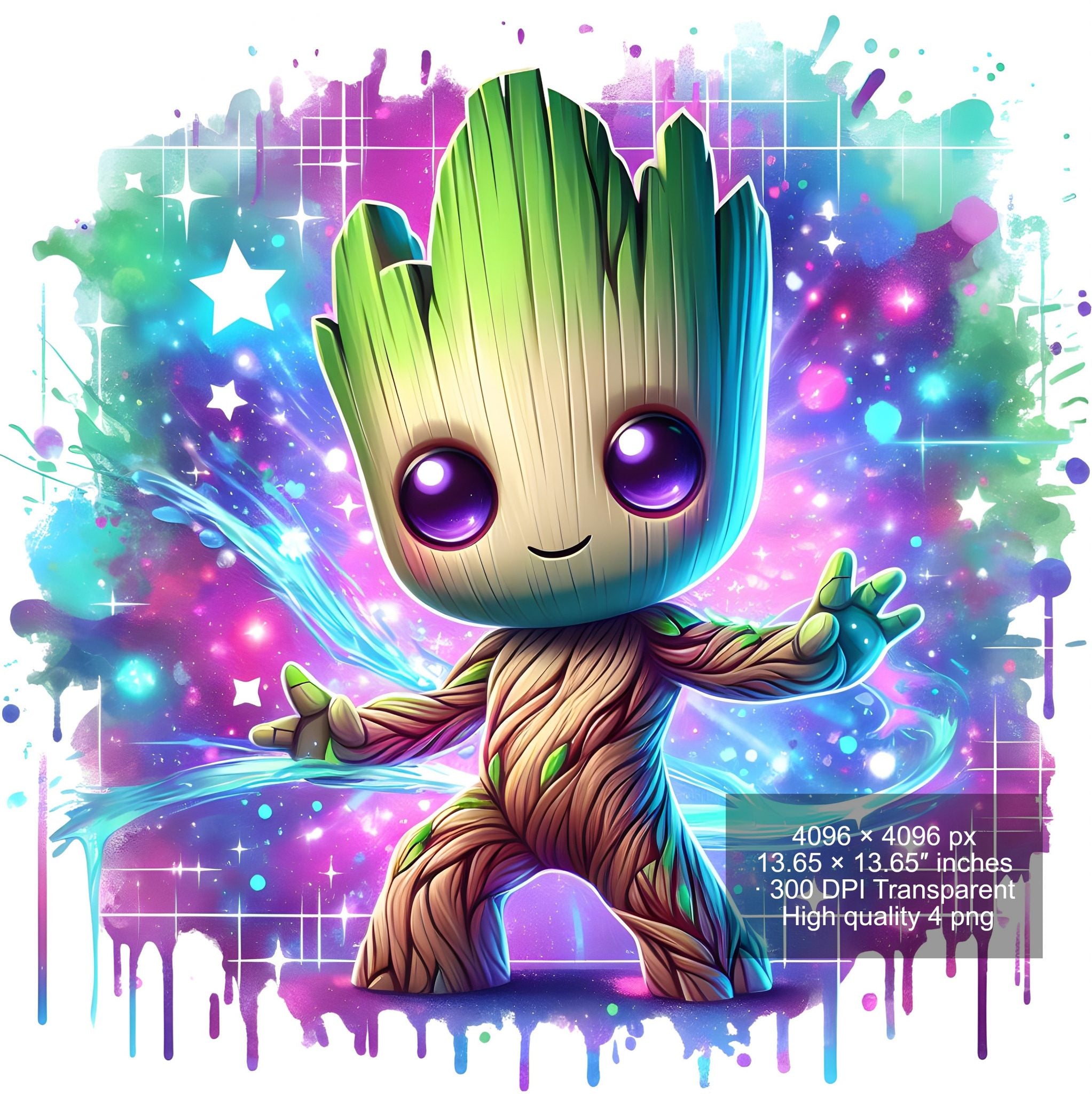 Set of 8 Watercolor splash Baby Groot png Digital images for printing, T-Shirts, Groot Print High Resolution-Instant Digital Download