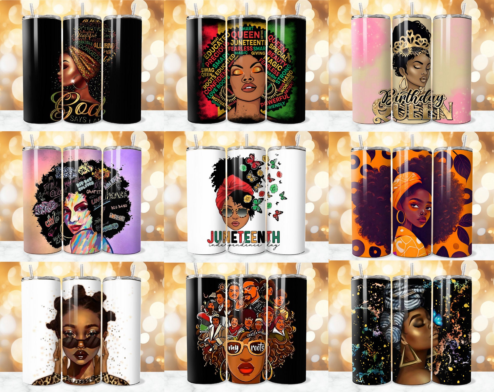 125+ Afro Tumbler Wrap Bundle, Inspirational Afro Sublimation, Black Women Affirmation Tumbler, Strong Woman PNG, Afro PNG, Commercial Use.