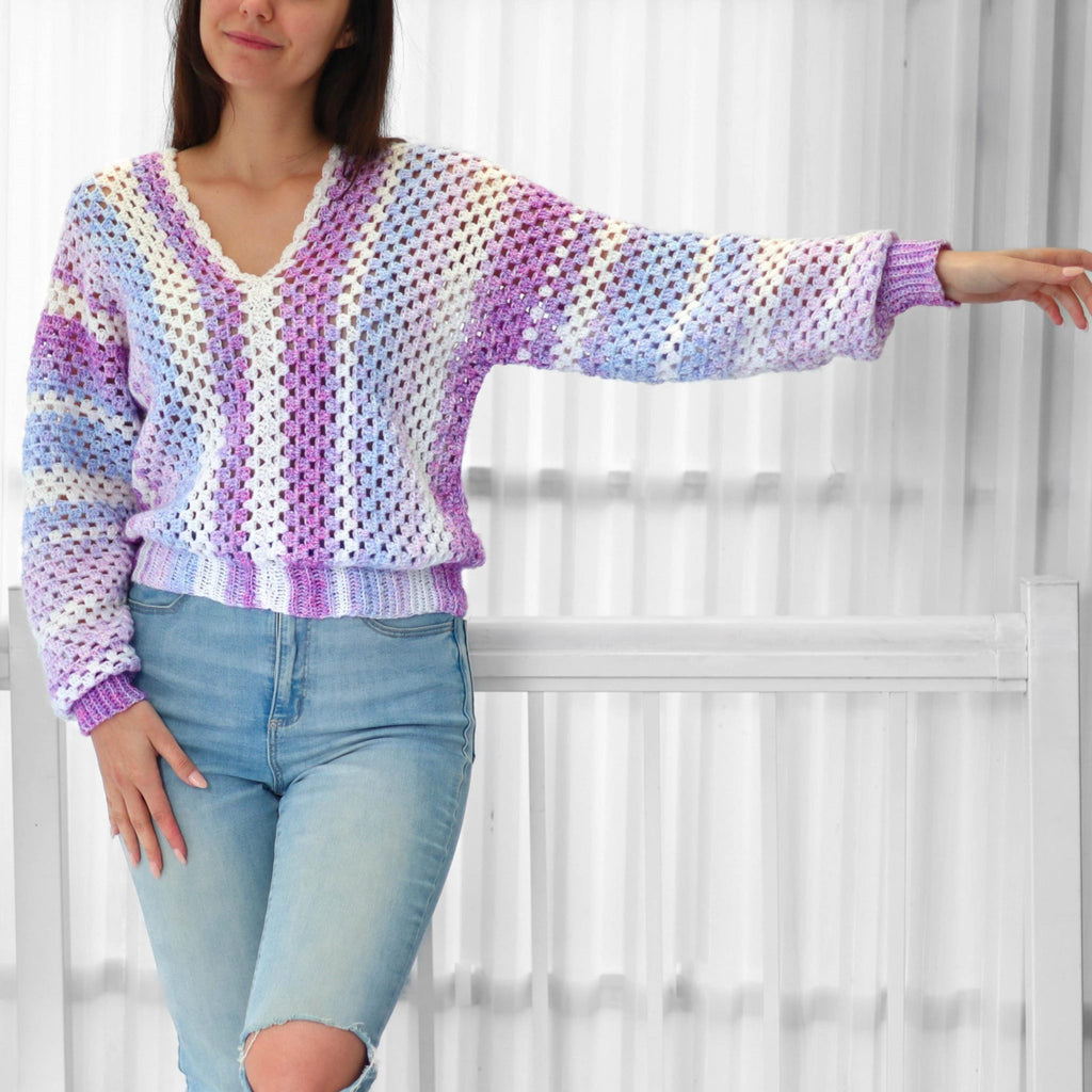 Crochet pattern- MILLIE Crochet sweater pattern PDF- Women crochet top pattern- 2 panels Crochet pullover sweater-Easy Granny sweater-XS-3XL