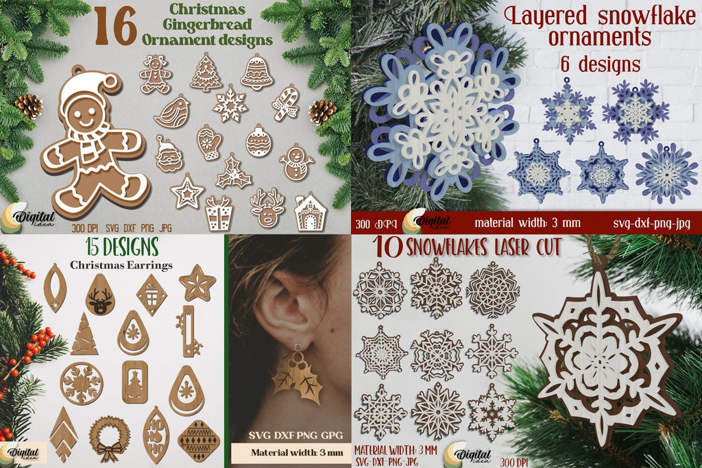 Christmas Laser cut Mega Bundle, 306 Christmas lasercut deisgn, 3D Xmas lasercut SVG, Candle holder, lantern, sign, stand, coaster glowforge