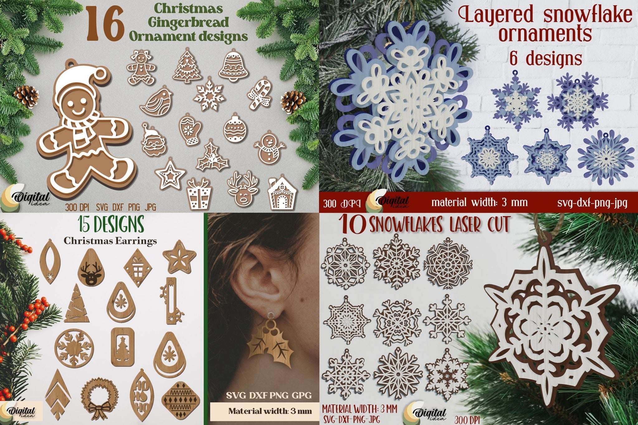 Christmas Laser cut Mega Bundle, 306 Christmas lasercut deisgn, 3D Xmas lasercut SVG, Candle holder, lantern, sign, stand, coaster glowforge