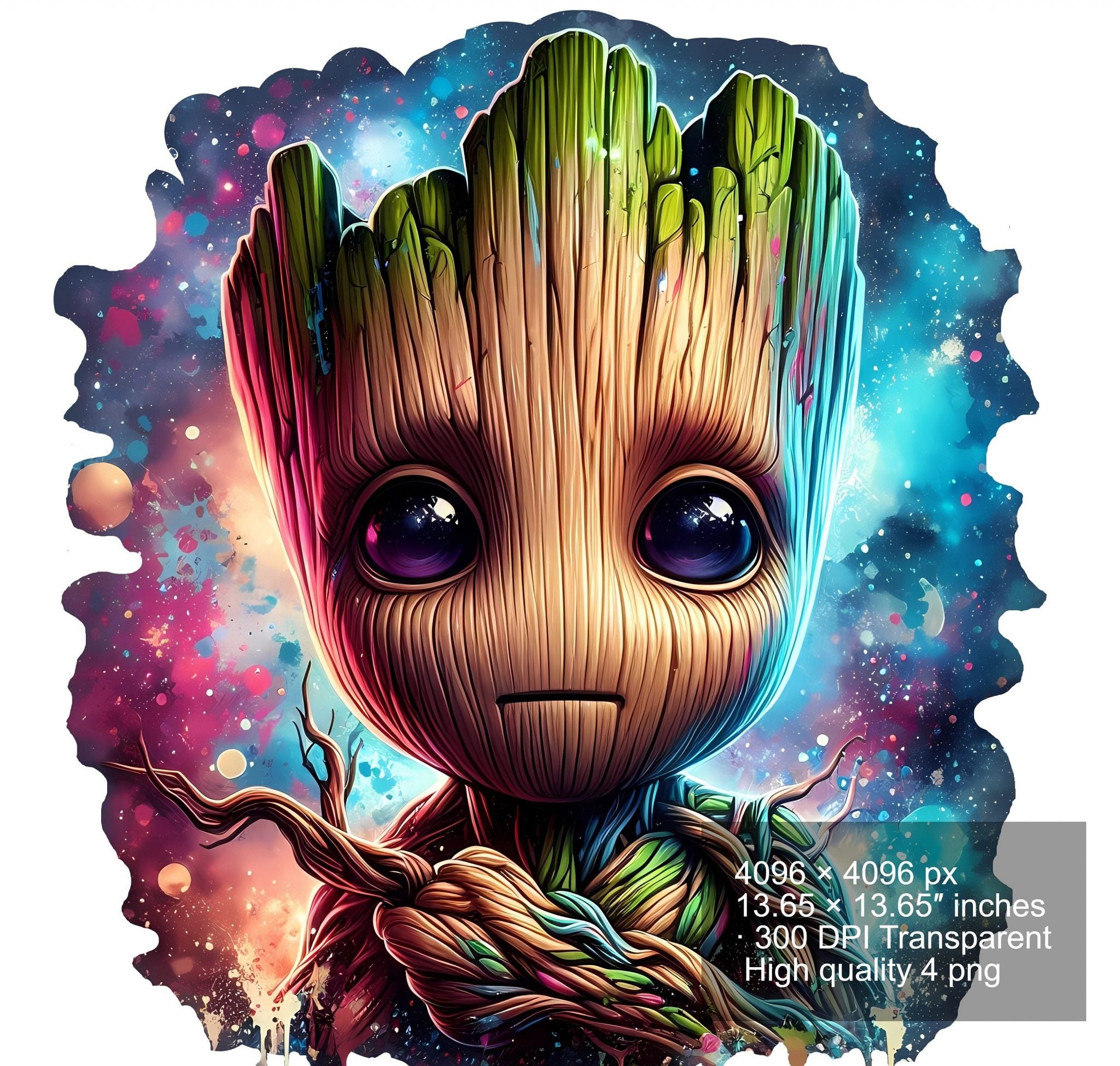 Set of 8 Watercolor splash Baby Groot png Digital images for printing, T-Shirts, Groot Print High Resolution-Instant Digital Download