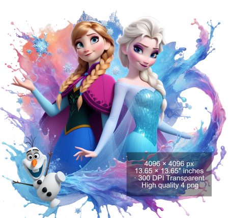 8 PNG Elsa and Anna Frozen Splash and Watercolor Digital design PNG file for sublimation – High Resolution -Instant Digital PNG Download
