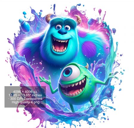 8 PNG Monsters Inc Splash and Watercolor Digital design PNG file for sublimation – High Resolution -Instant Digital PNG Download
