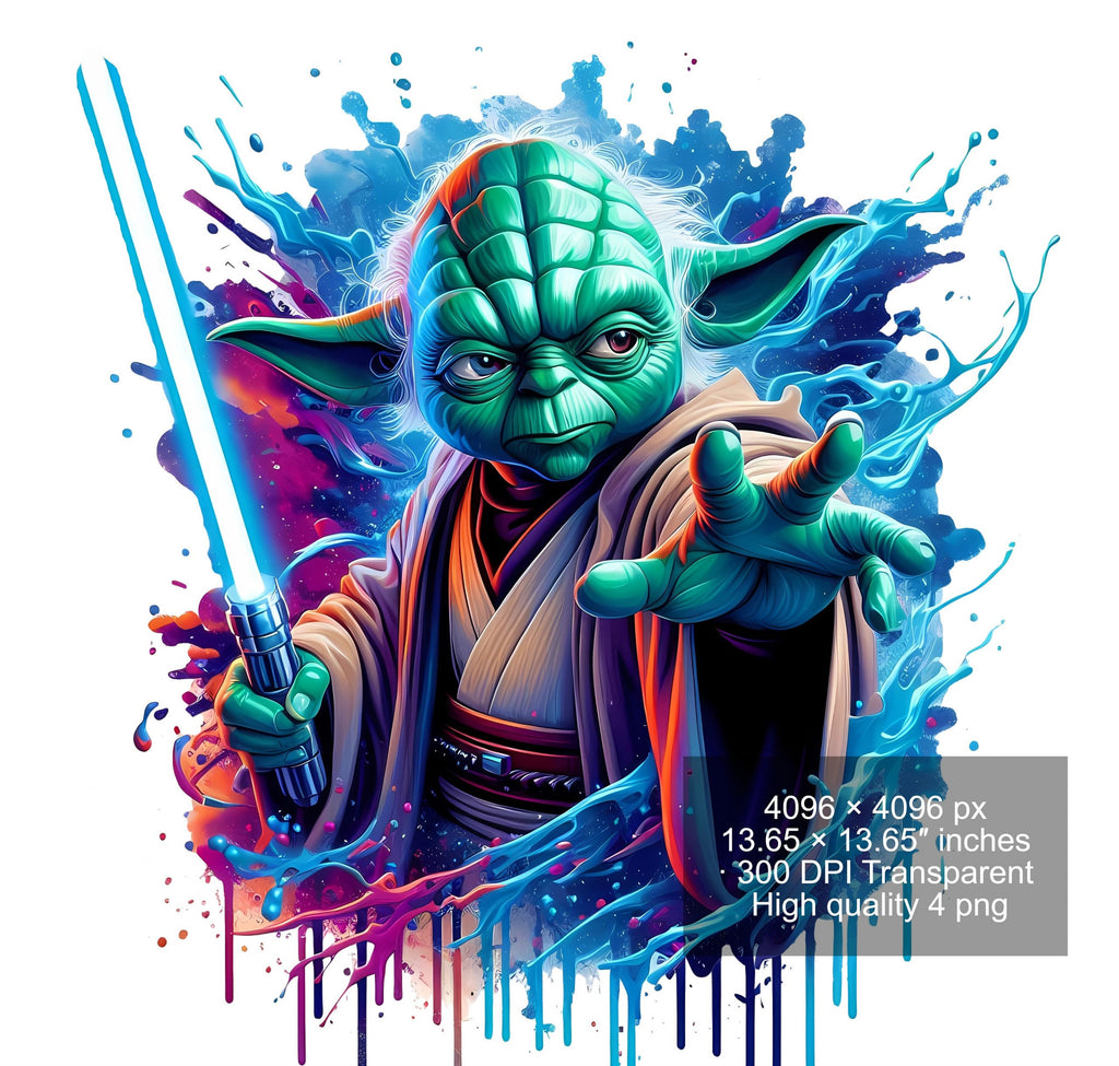 9 PNG Star Wars Yoda Splash and Watercolor Digital design PNG file for sublimation – High Resolution – Instant Digital PNG Download
