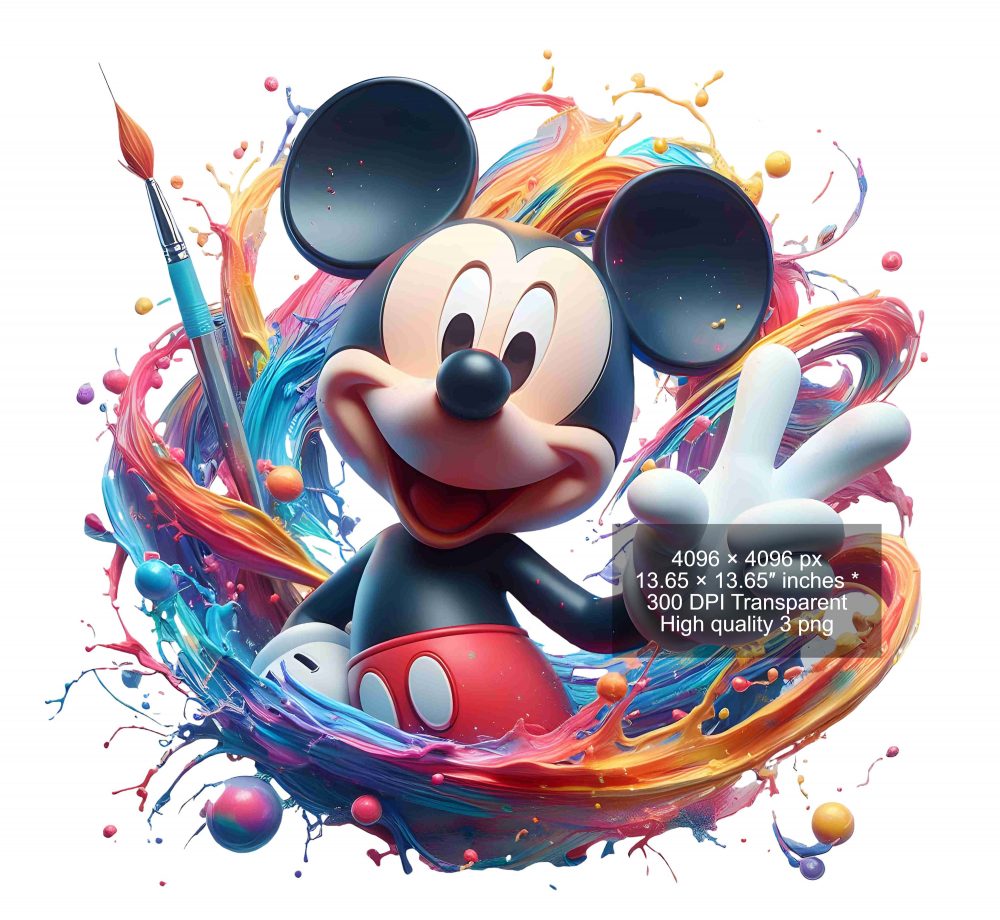 10 PNG Mickey Mouse Splash and Watercolor Digital design PNG file for sublimation – High Resolution -Instant Digital PNG Download