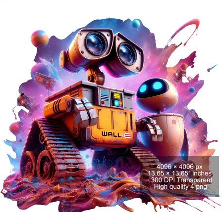 8 PNG Wall-E Splash and Watercolor Digital design PNG file for sublimation – High Resolution -Instant Digital PNG Download