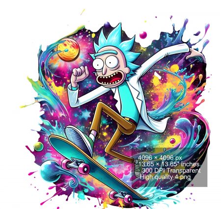 9 PNG Rick and Morty Splash and Watercolor Digital design PNG file for sublimation – High Resolution -Instant Digital PNG Download