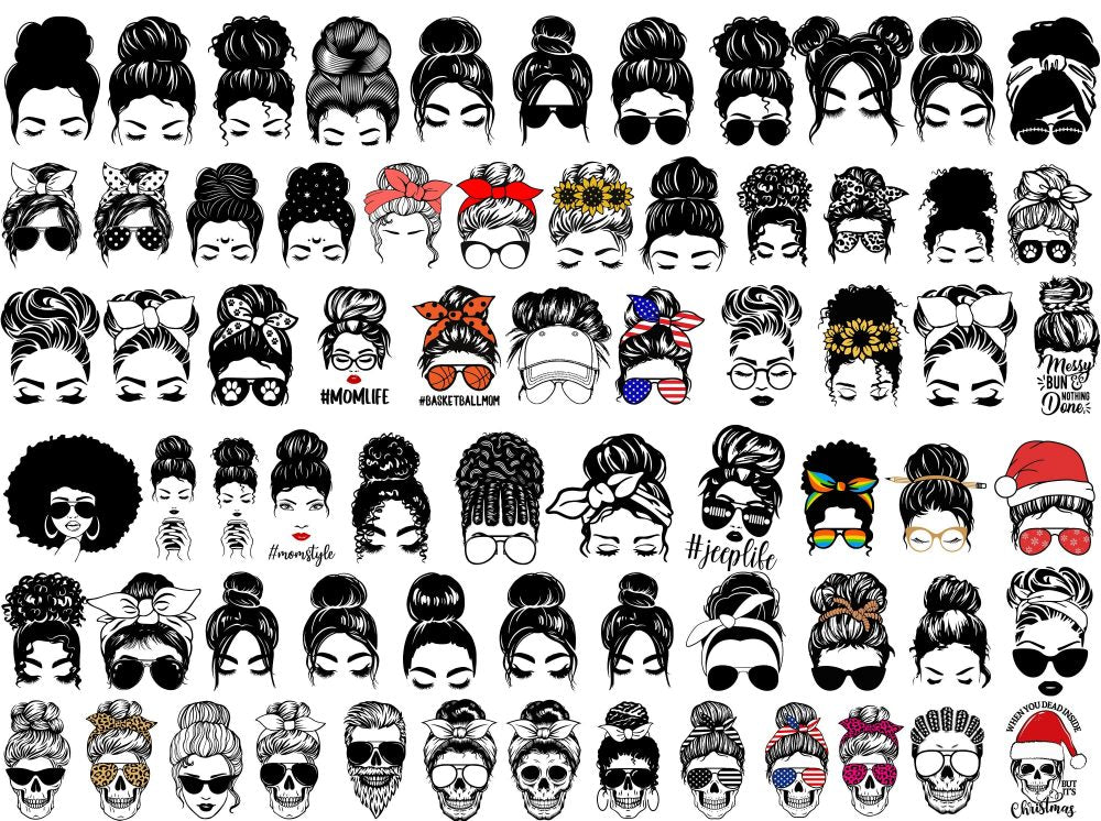 160 Messy bun svg Bundle , momlife svg ,Mom Life svg, mom skull svg, black woman svg,afro woman svg, messy bun png,USA mom svg,bun hair svg
