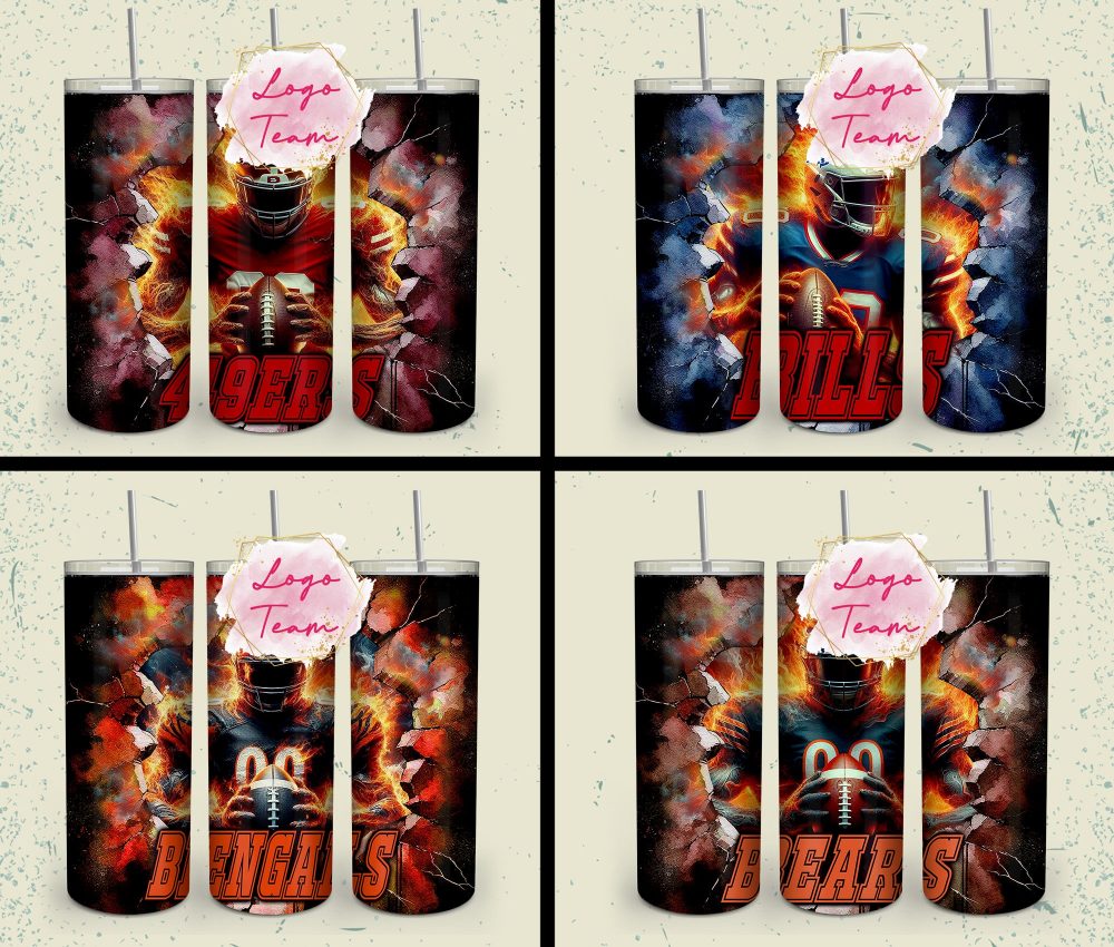 32 Team American Football Tumbler PNG Sublimation Designs, Football Mascot 20oz Skinny Tumbler Wrap PNG, Football Png Digital Download, NFL Tumbler