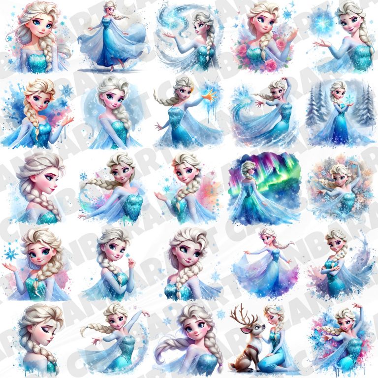Frozen Princess Clipart Set – 300 DPI, High-Resolution, Transparent Background for Commercial Use, Perfect for DIY Gifts & Crafts