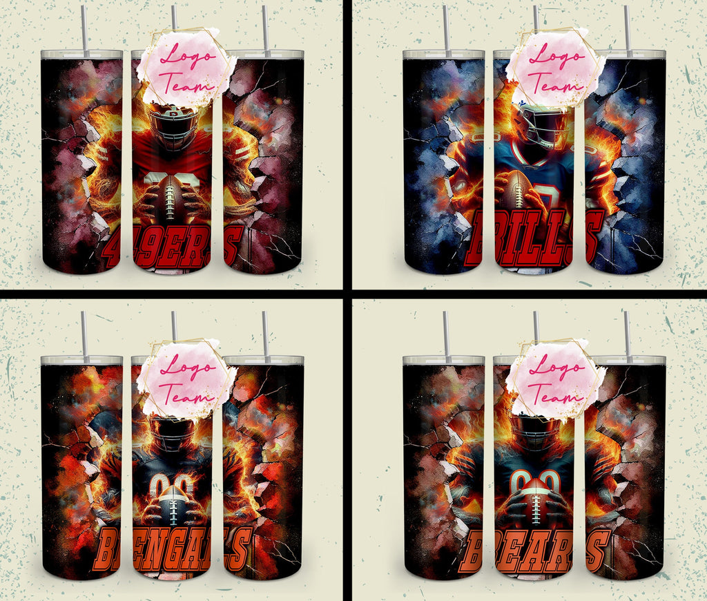 32 Team American Football Tumbler PNG Sublimation Designs, Football Mascot 20oz Skinny Tumbler Wrap PNG, Football Png Digital Download, NFL Tumbler