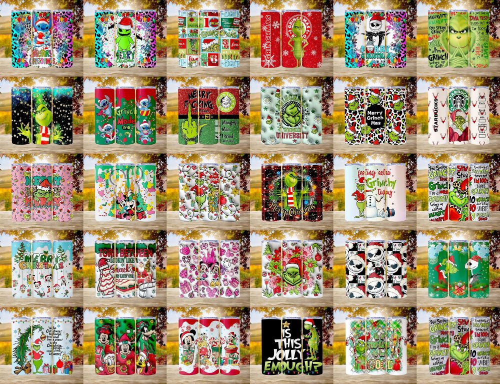 60 Design 3D, 2D Christmas Tumbler Sublimation Designs, 20oz Skinny Tumbler Bundle Wrap, Cartoon Funny Christmas Design Tumbler PNG Bundle