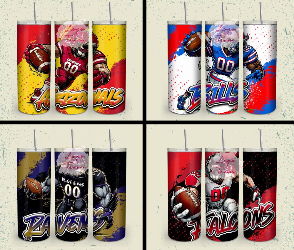 32 Team American Football Tumbler PNG Sublimation Designs, Football Mascot 20oz Skinny Tumbler Wrap PNG, Football Png Digital Download, NFL Tumbler