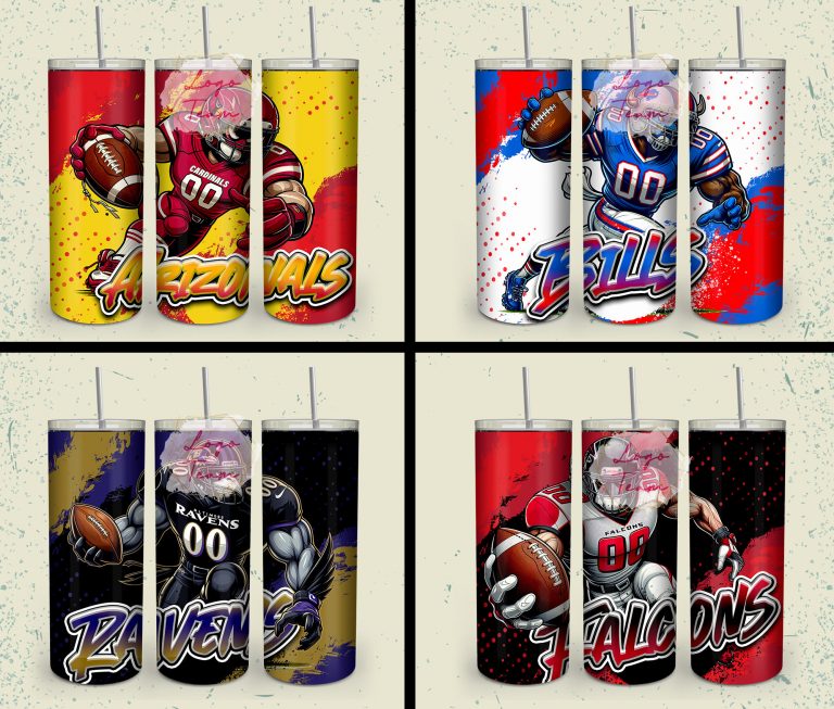 32 Team American Football Tumbler PNG Sublimation Designs, Football Mascot 20oz Skinny Tumbler Wrap PNG, Football Png Digital Download, NFL Tumbler