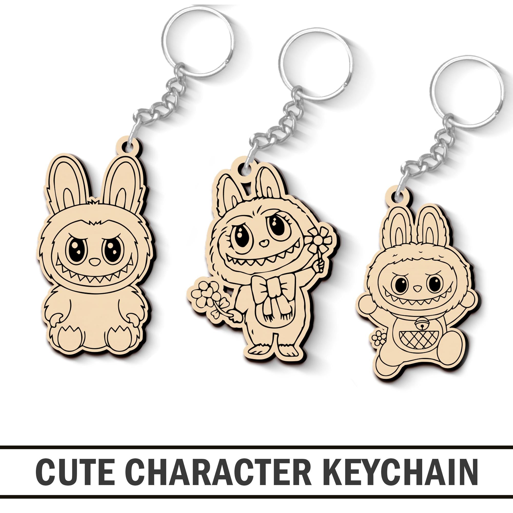 Cute Toy Keychain SVG Laser Cut File, Kawaii Keyring Laser cut, Cute Tag for Gift Car Charm, Gift for Her, Digital Download, Glowforge