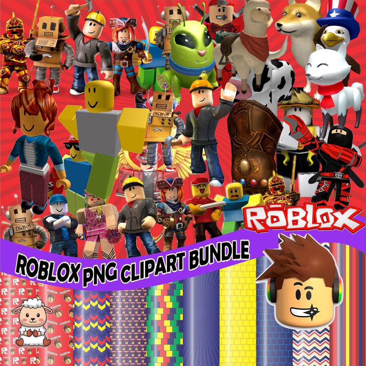 Gaming PNG Clipart Bundle, Roblocks png clipart bundle, transparent background, Font, digital paper, PN
