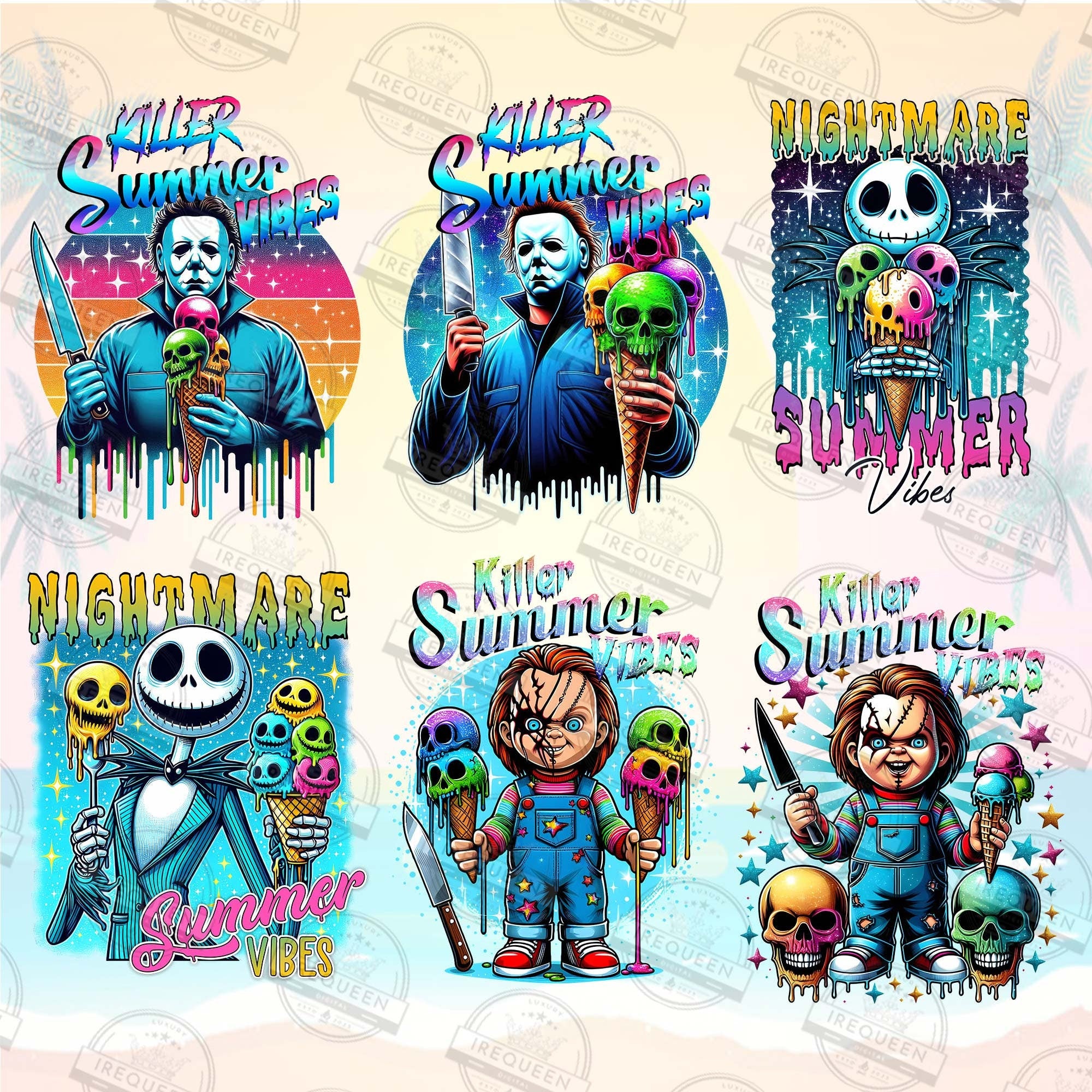 10+ Killers Summer Vibes PNG Bundle, Chillin’ Like A Killer Png, Horror’s Vacation Png, Cute Horror, Funny Pool Shirt Design, Digital File