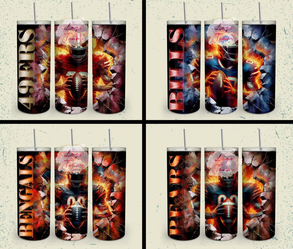 32 Team American Football Tumbler PNG Sublimation Designs, Football Mascot 20oz Skinny Tumbler Wrap PNG, Football Png Digital Download, NFL Tumbler