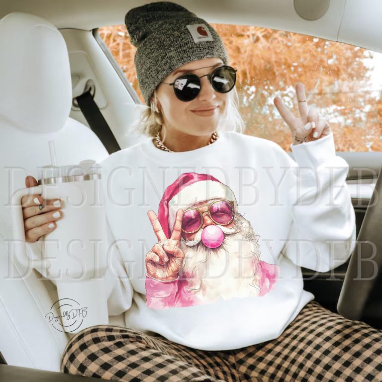 Retro Santa Christmas Blowing Bubble PNG, Vintage Merry Christmas PNG, Funny Santa With Sunglasses Xmas Holiday Sublimation Digital Download