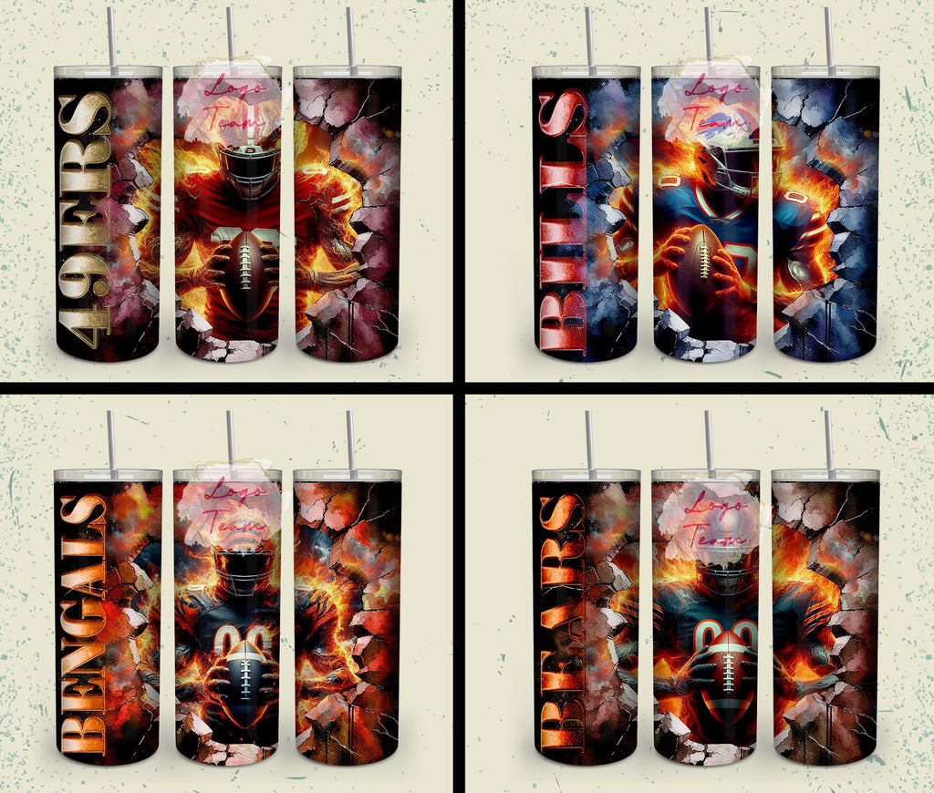 32 Team American Football Tumbler PNG Sublimation Designs, Football Mascot 20oz Skinny Tumbler Wrap PNG, Football Png Digital Download, NFL Tumbler