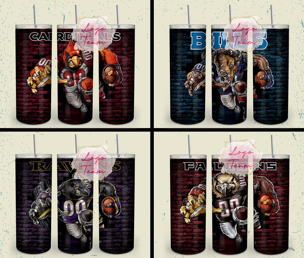 32 Team American Football Tumbler PNG Sublimation Designs, Football Mascot 20oz Skinny Tumbler Wrap PNG, Football Png Digital Download, NFL Tumbler