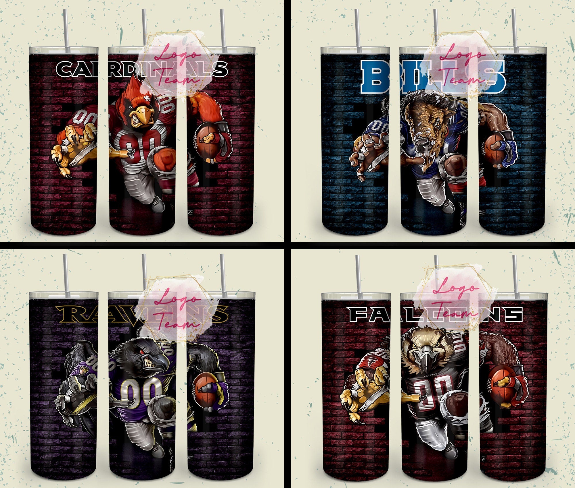 32 Team American Football Tumbler PNG Sublimation Designs, Football Mascot 20oz Skinny Tumbler Wrap PNG, Football Png Digital Download, NFL Tumbler
