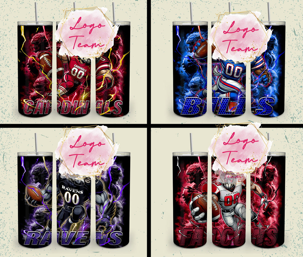 32 Team American Football Tumbler PNG Sublimation Designs, Football Mascot 20oz Skinny Tumbler Wrap PNG, Football Png Digital Download, NFL Tumbler
