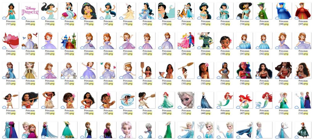 Princess PNG Clipart bundle, Princess Digital Paper PNG, Princess Birthday decor, Frozen png, Snow White clipart, sleeping beauty, Moana png