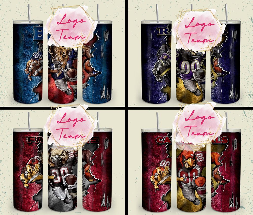 32 Team American Football Tumbler PNG Sublimation Designs, Football Mascot 20oz Skinny Tumbler Wrap PNG, Football Png Digital Download, NFL Tumbler