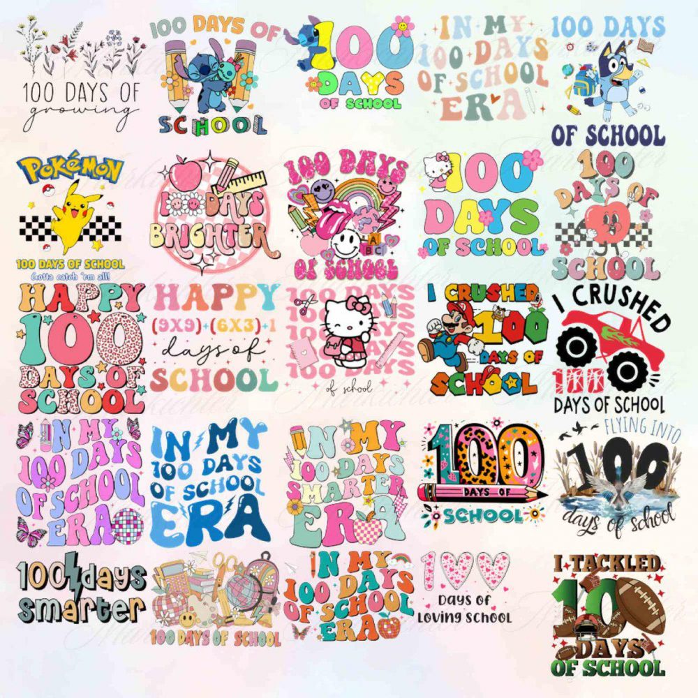 300+ Retro Happy 100 Days Of School Png/Svg Bundle, Cartoon Character Of School Svg, Cartoon School Png, 100 Days Brighter, Commercial Use