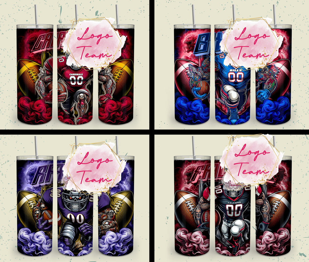 32 Team American Football Tumbler PNG Sublimation Designs, Football Mascot 20oz Skinny Tumbler Wrap PNG, Football Png Digital Download, NFL Tumbler