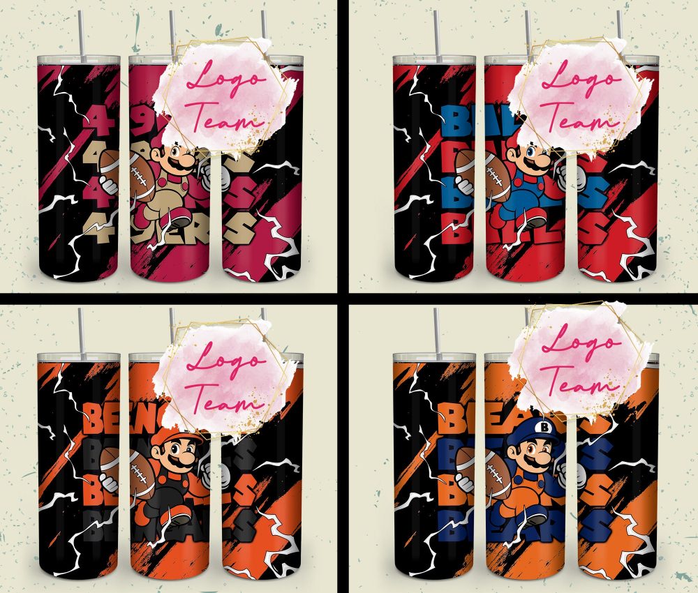 32 Team American Football Tumbler PNG Sublimation Designs, Football Mascot 20oz Skinny Tumbler Wrap PNG, Football Png Digital Download, NFL Tumbler