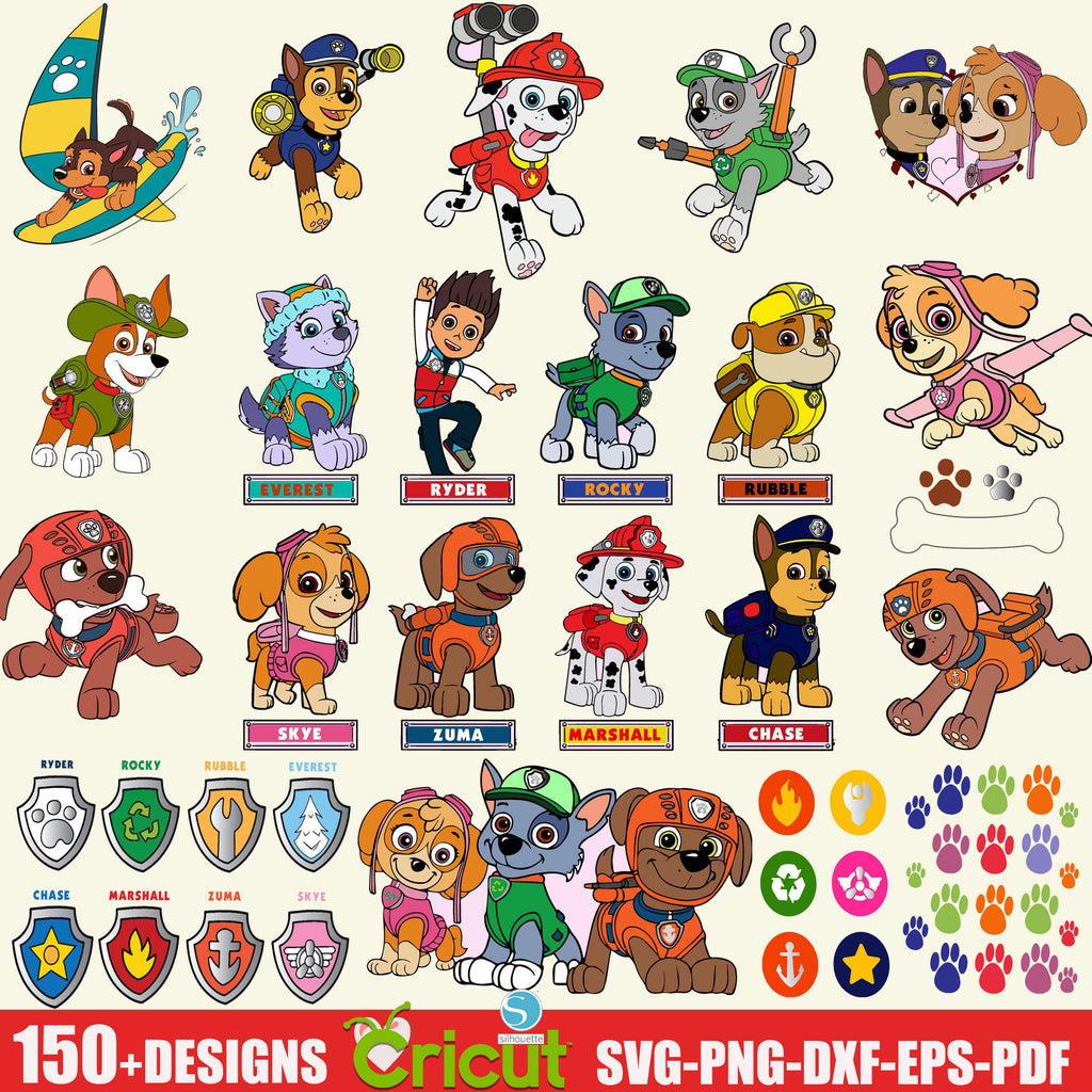 150+ Paw Patrol Svg Bundle Designs and 3D Alphabet, Layered Items, Clipart, Svg for Cricut, Layered Vector Cut File. Digital Files,