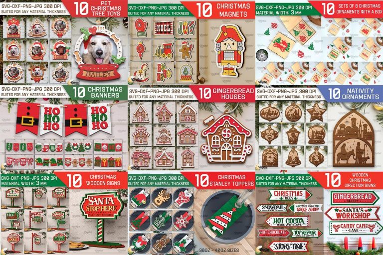 Christmas Laser cut Mega Bundle, 421 Xmas 3D lasercut designs, Christmas decor, lantern laser cut SVG, wooden xmas tree ornaments, sign svg