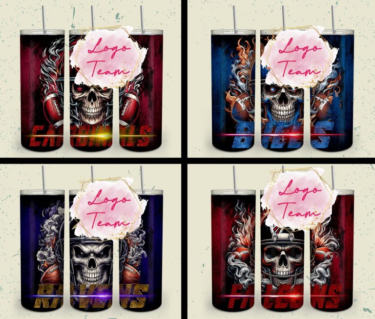 32 Team American Football Tumbler PNG Sublimation Designs, Football Mascot 20oz Skinny Tumbler Wrap PNG, Football Png Digital Download, NFL Tumbler