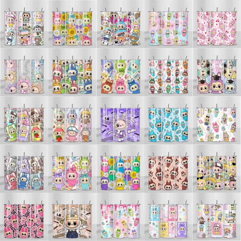 100+ Labubv Monster Doll 20oz Tumbler Wrap Png Bundle, Cute Doll Png, Straight And Tapered Tumbler Wrap Png, Cartoon Character Png