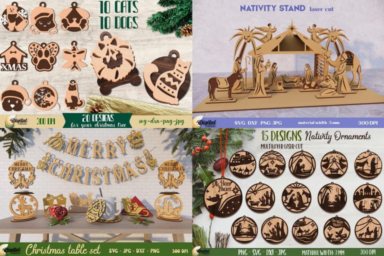 Christmas Laser cut Mega Bundle, 306 Christmas lasercut deisgn, 3D Xmas lasercut SVG, Candle holder, lantern, sign, stand, coaster glowforge