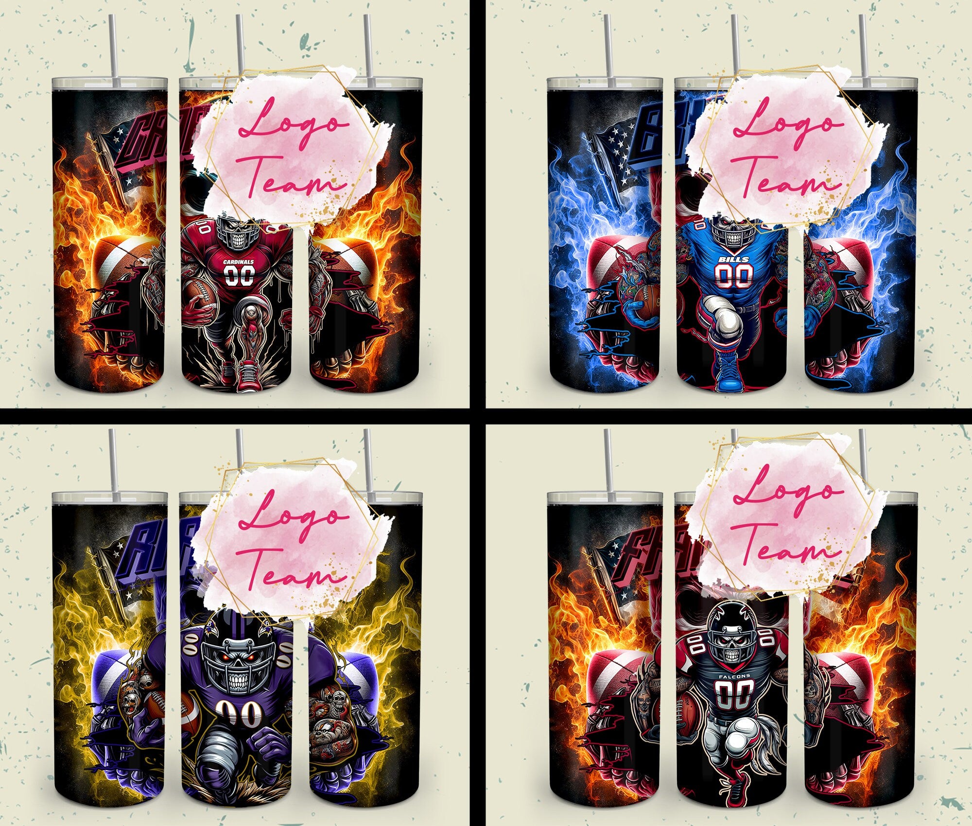32 Team American Football Tumbler PNG Sublimation Designs, Football Mascot 20oz Skinny Tumbler Wrap PNG, Football Png Digital Download, NFL Tumbler