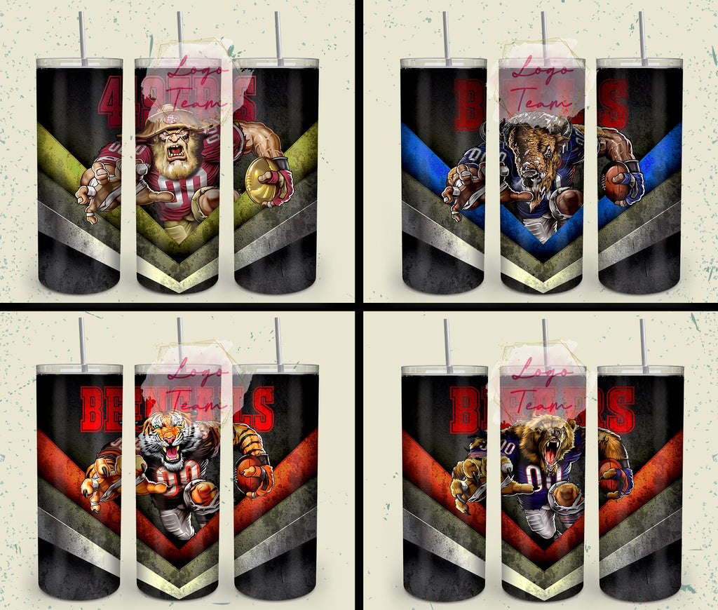 32 Team American Football Tumbler PNG Sublimation Designs, Football Mascot 20oz Skinny Tumbler Wrap PNG, Football Png Digital Download, NFL Tumbler